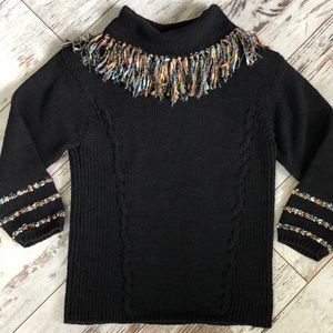 NEW Fia Italia Handloomed black sweater w/fringe